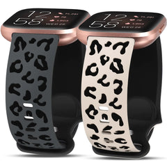 Minyee 2 Packs Leopard Engraved Band Compatible with Fitbit Versa 2/Fitbit Versa/Versa Lite Bands Women Two-Tone Cheetah Soft Silicone Sport Designer Cute Fancy Summer Strap for Versa 2 Smart Watch