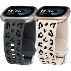 Minyee 2 Packs Leopard Engraved Band Compatible with Fitbit Versa 4/Versa 3/Sense 2/Sense Band Women Two-Tone Cheetah Soft Silicone Sport Designer Cute Summer Replacement Wristband Strap for Versa 4