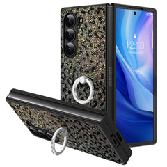 ZIYE Cheetah Case Designed for Samsung Galaxy Z Fold 6 Case with Ring Kickstand Cute Leopard Print Design for Women Girls Shockproof Protective Phone Cover (Black)