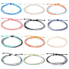 yfstyle 12Pcs Summer Beach Surfer Anklet Bracelets for Women Men Adjustable Handmade Waterproof Braided String Anklets Boho Woven Wave Ankle Bracelets Beach Jewelry