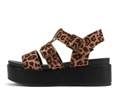 Soda “STELLAR” ~ Women Flatform Multi Strap Double Buckle Open Toe Ankle Strap Platform Wedge Sandals (Oatmeal Cheetah US Footwear Size System Adult Women Numeric Medium 7)