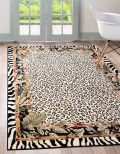 Unique Loom Wildlife Collection Animal Inspired with Cheetah Bordered Design Area Rug 9 ft x 12 ft Ivory/Black